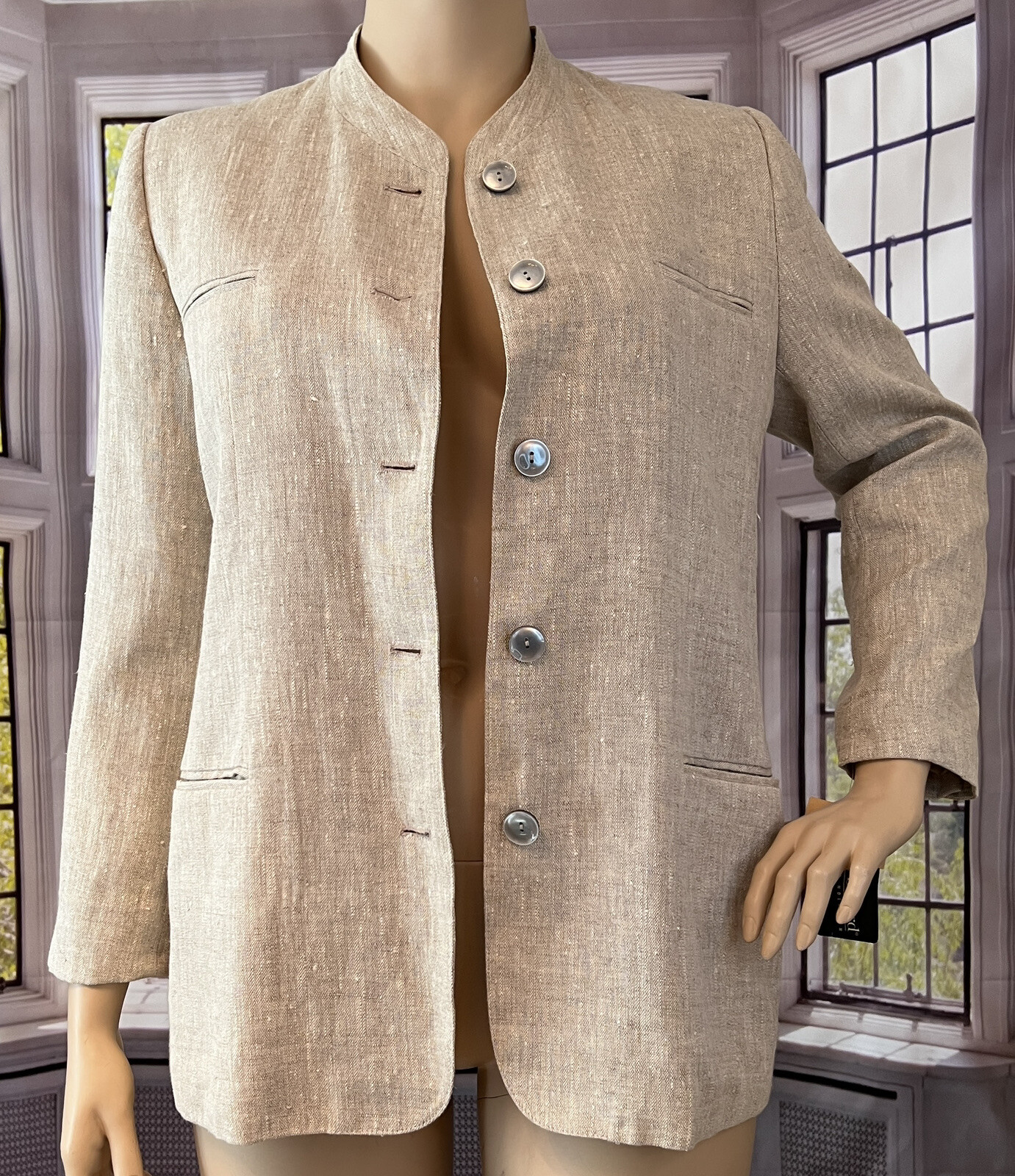 Linen Jacket Minimalist Size 16 Button Front NEW Vintage 90s Harve Bernard