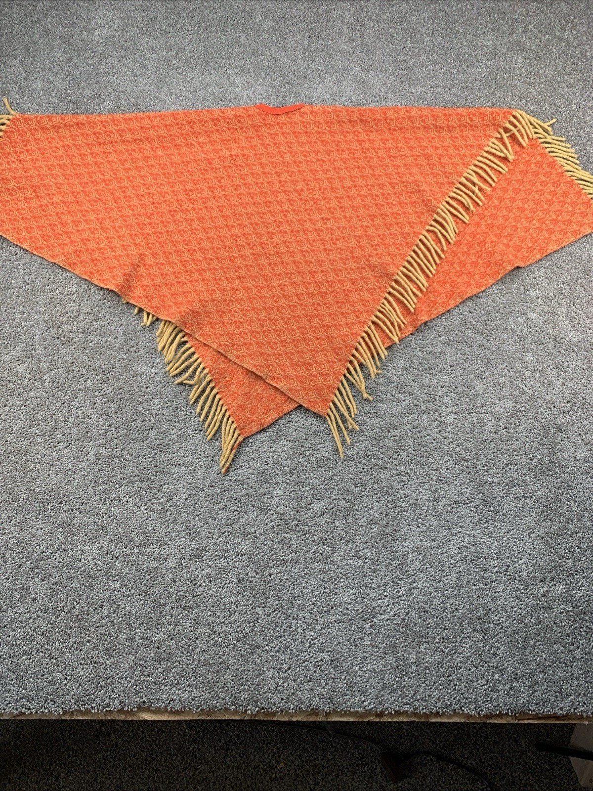 Vintage 60s 70’s Homemade Wool Cape/Poncho Orange W/ Gold Tassels Boho Hippie