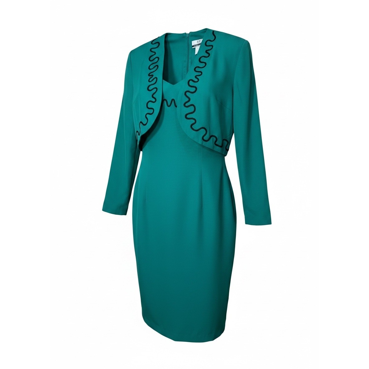 Vintage CW Dress 2 Piece Set Teal Green Soutache Trim Bolero Blazer Dress 10
