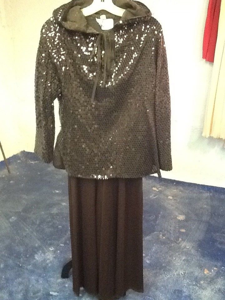 Vintage Kasper for Joan Leslie Palazzo Pants Jumpsuit, Sequin and Sheer Tops Bro