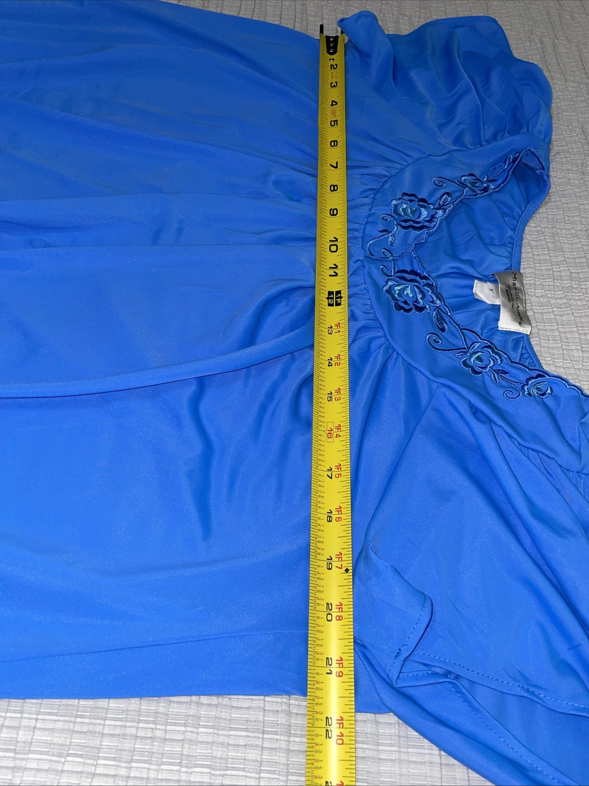 VTG Miss Elaine Nightgown Soft Nylon Aqua Marine Turquoise Butterfly Sleeve Med