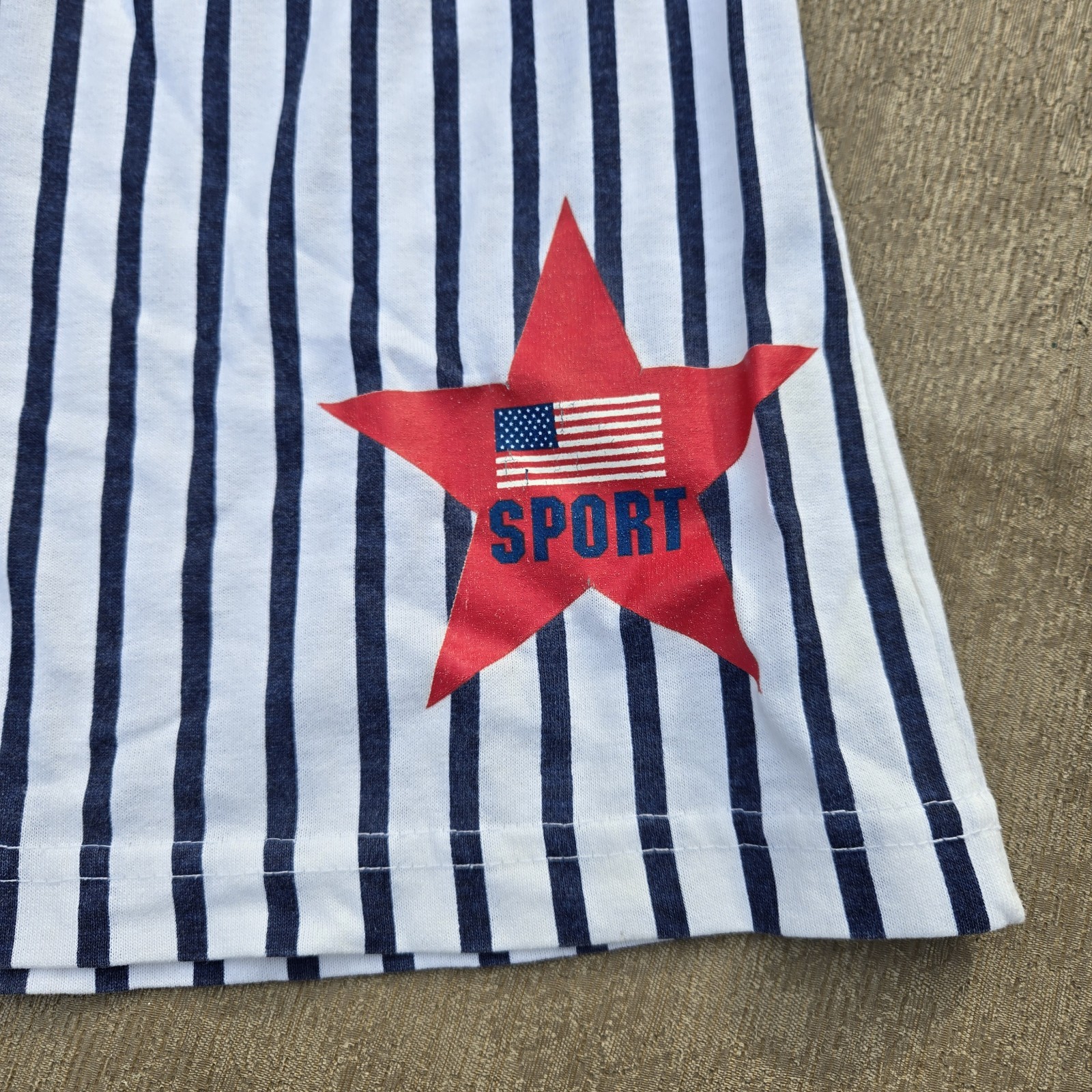 Vintage 90s Womens Cotton Shorts Elastic Waist Pinstripe Baseball Star MEDIUM