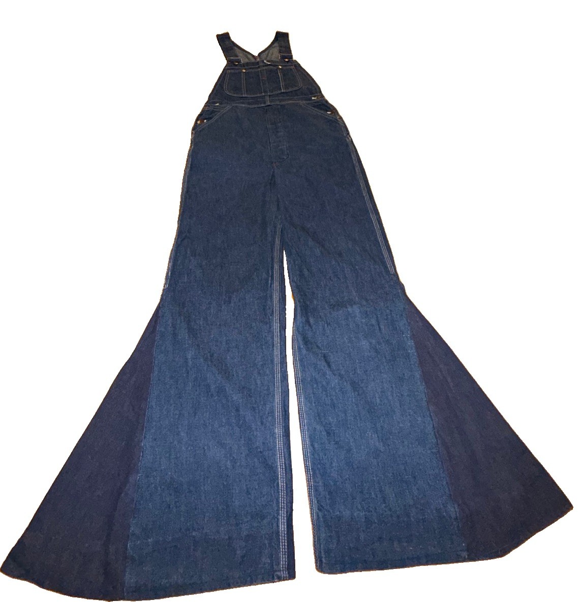 Vintage 1950s 50s Denim Overalls Custom 70s Flare Bell Bottom OOAK Jeans Sz 8