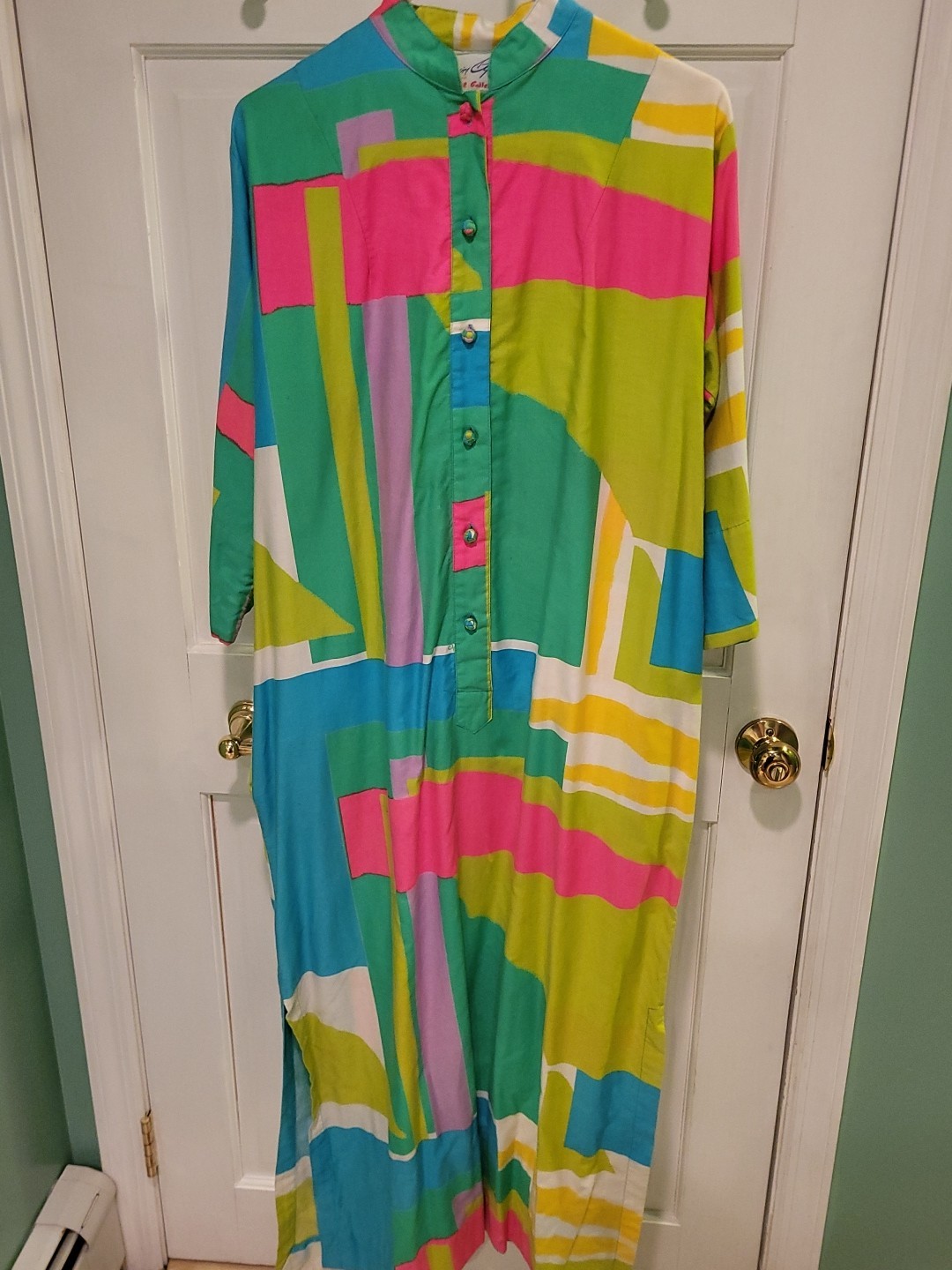 Vintage 1970s Catherine Ogust for Penthouse Gallery Geometric Cotton Tunic Dress