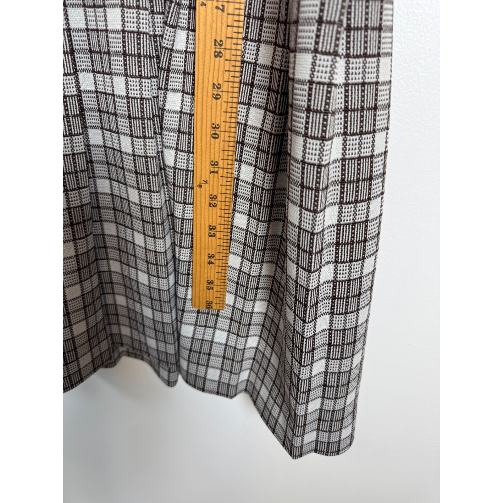 Vintage ILGWU Union Made Women 22.5 Drop Waist Dress Brown Plaid Pleated Retro