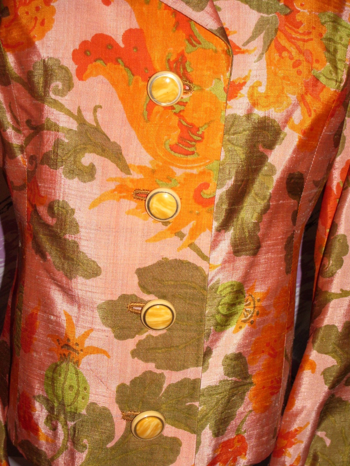 Era 60’s custom tailored floral silk lady 2 pcs dress jacket stunning size 6-8