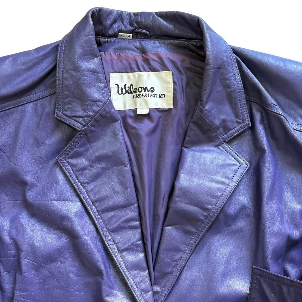 Vintage 80’s Wilsons Leather Women’s Purple Cropped Waist Jacket Tie Belt Large