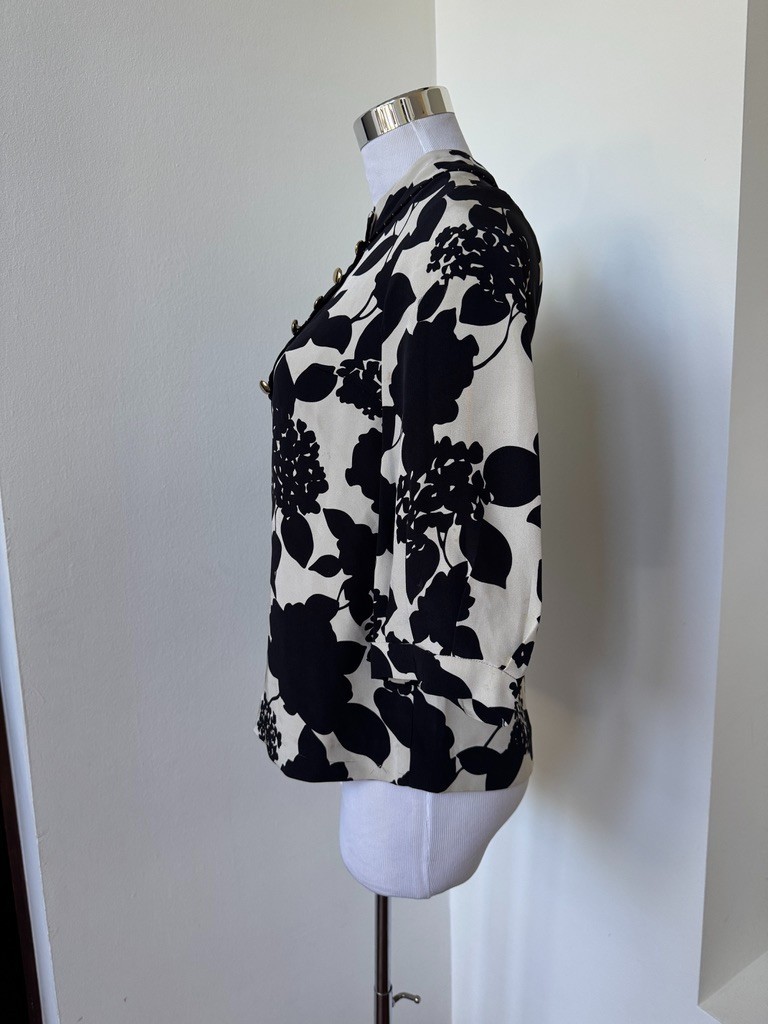 Vintage Floral Blouse Phillip Lim 3.1 Blouse Top Black and Cream Flowers Leafs