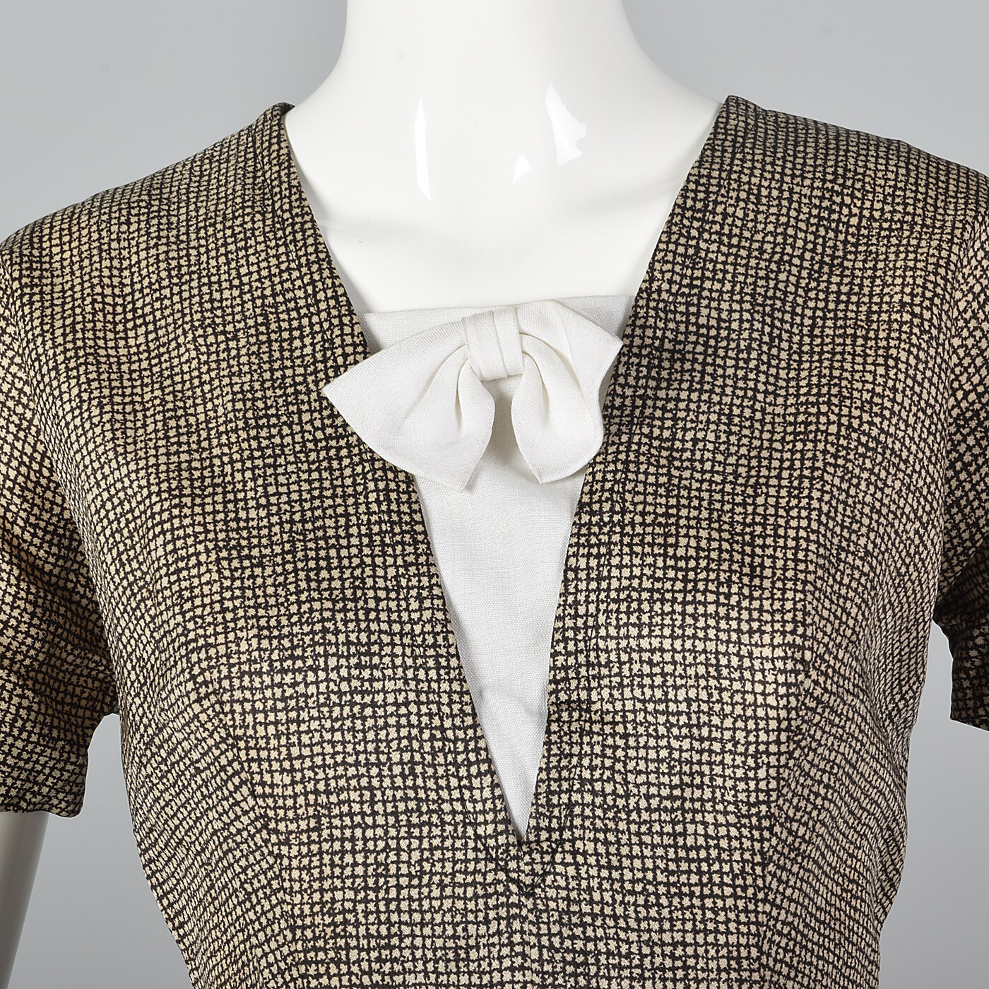 M 1950s Set Short Sleeve Pencil Dress Boxy Jacket Removable Dickie Day Wear 50s