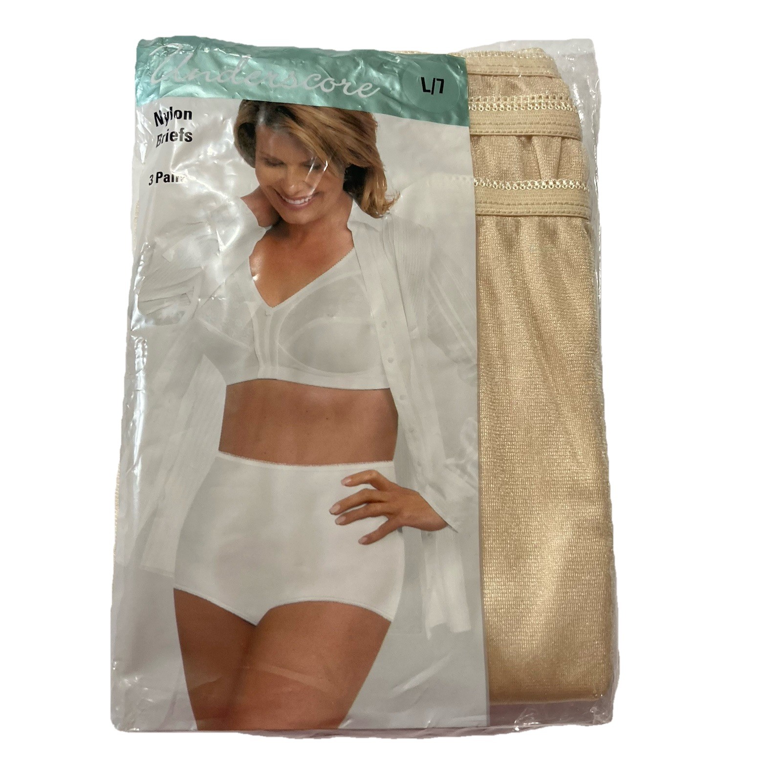 Vintage JCP UNDERSCORE Womens Sz 7 L Nylon Briefs 3 Pack Sealed Naturals