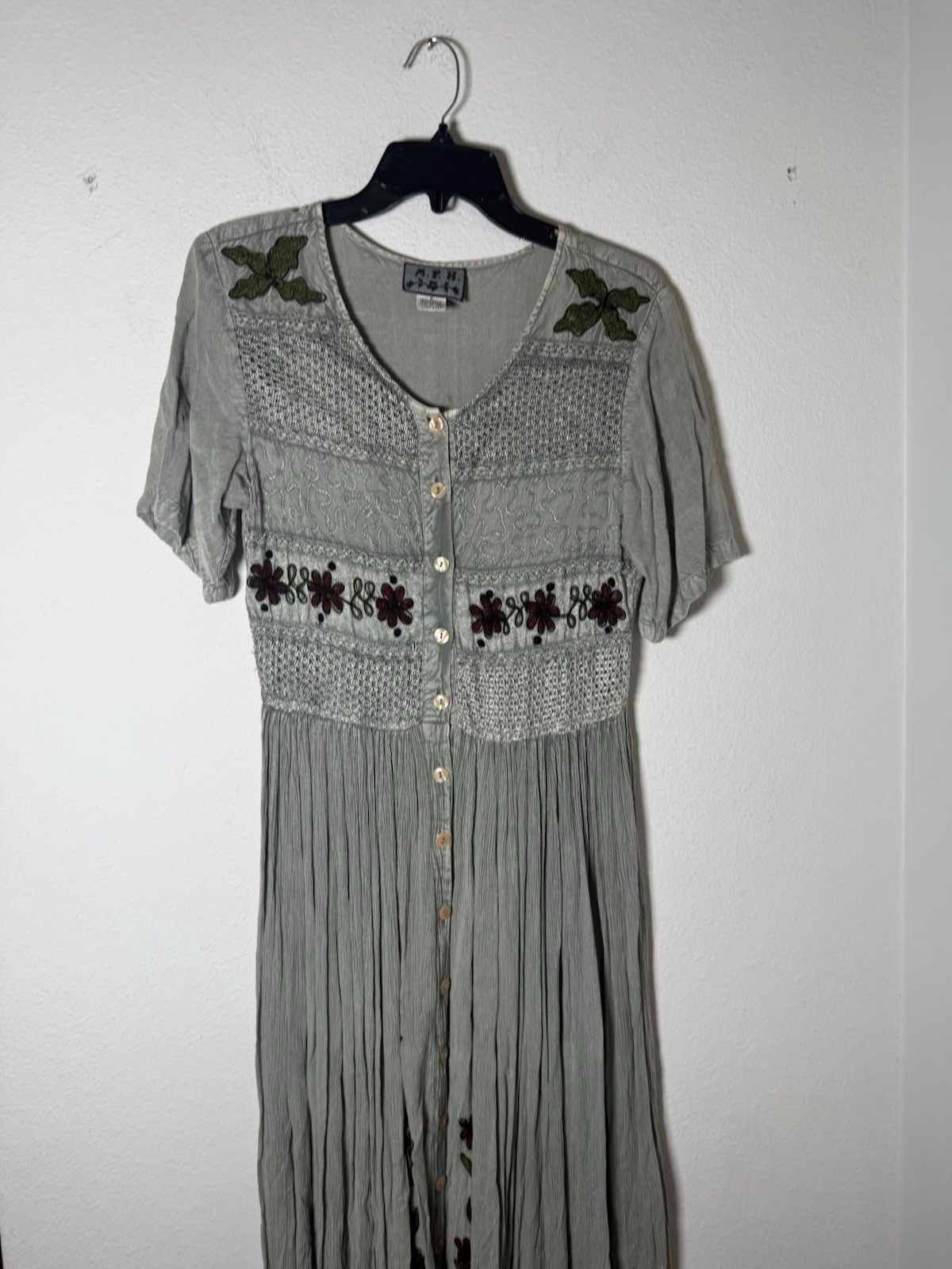 Vtg 90s Maxi Dress, Whismigoth, Grunge, Boho, Earthy Gray,Tie back, Select, Sz S