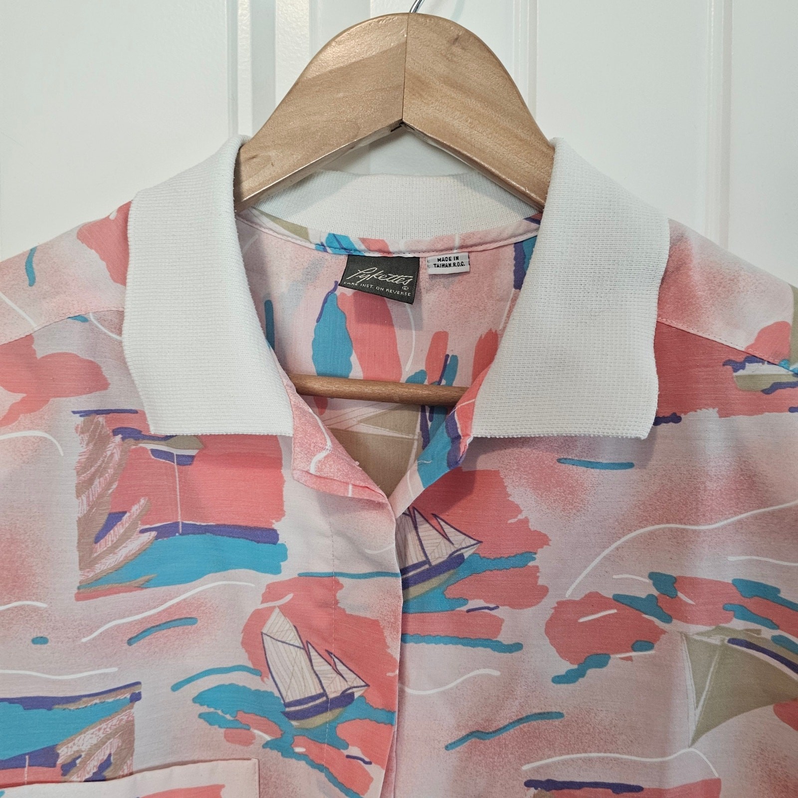 Vintage Sailing Blouse Womens 2X Pink Nautical Cottage Preppy 90s Granny Resort