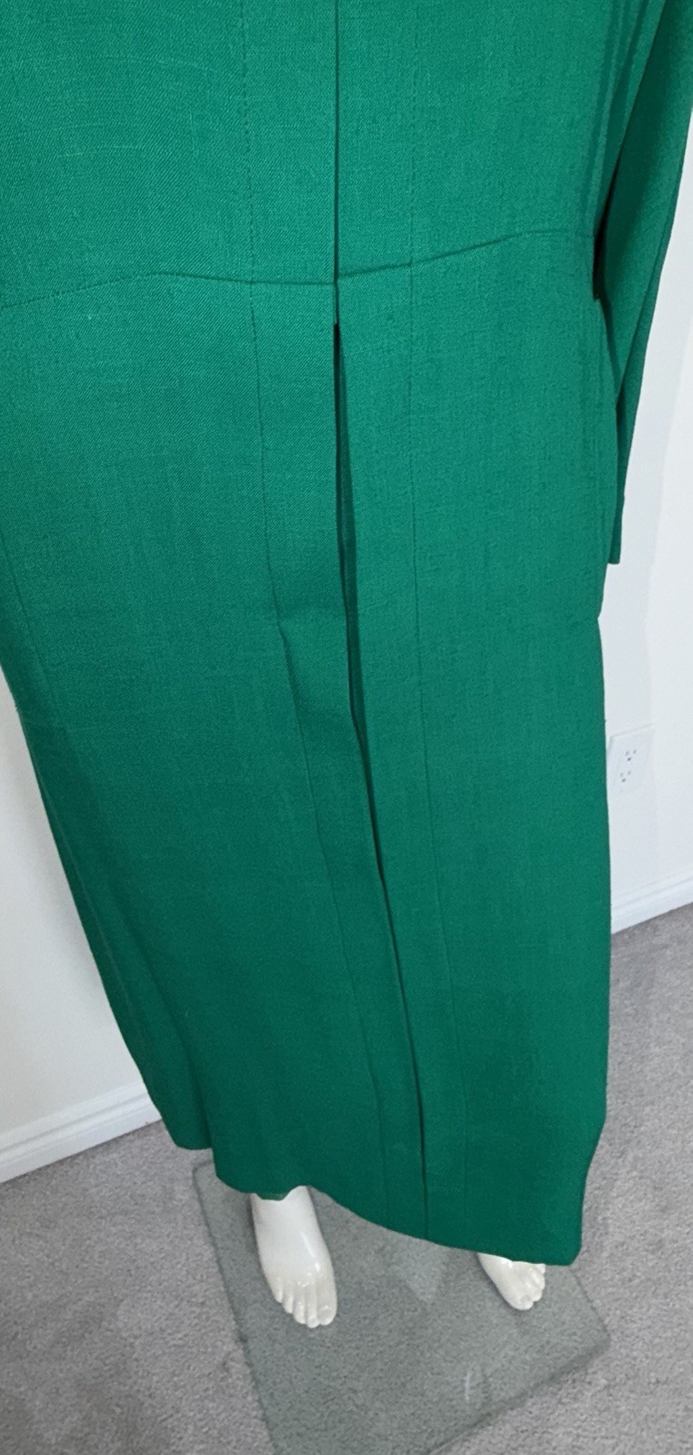 VTG 80s Pauline Trigere Bergdorf Goodman Emerald Green Maxi Textured Shirt Dress