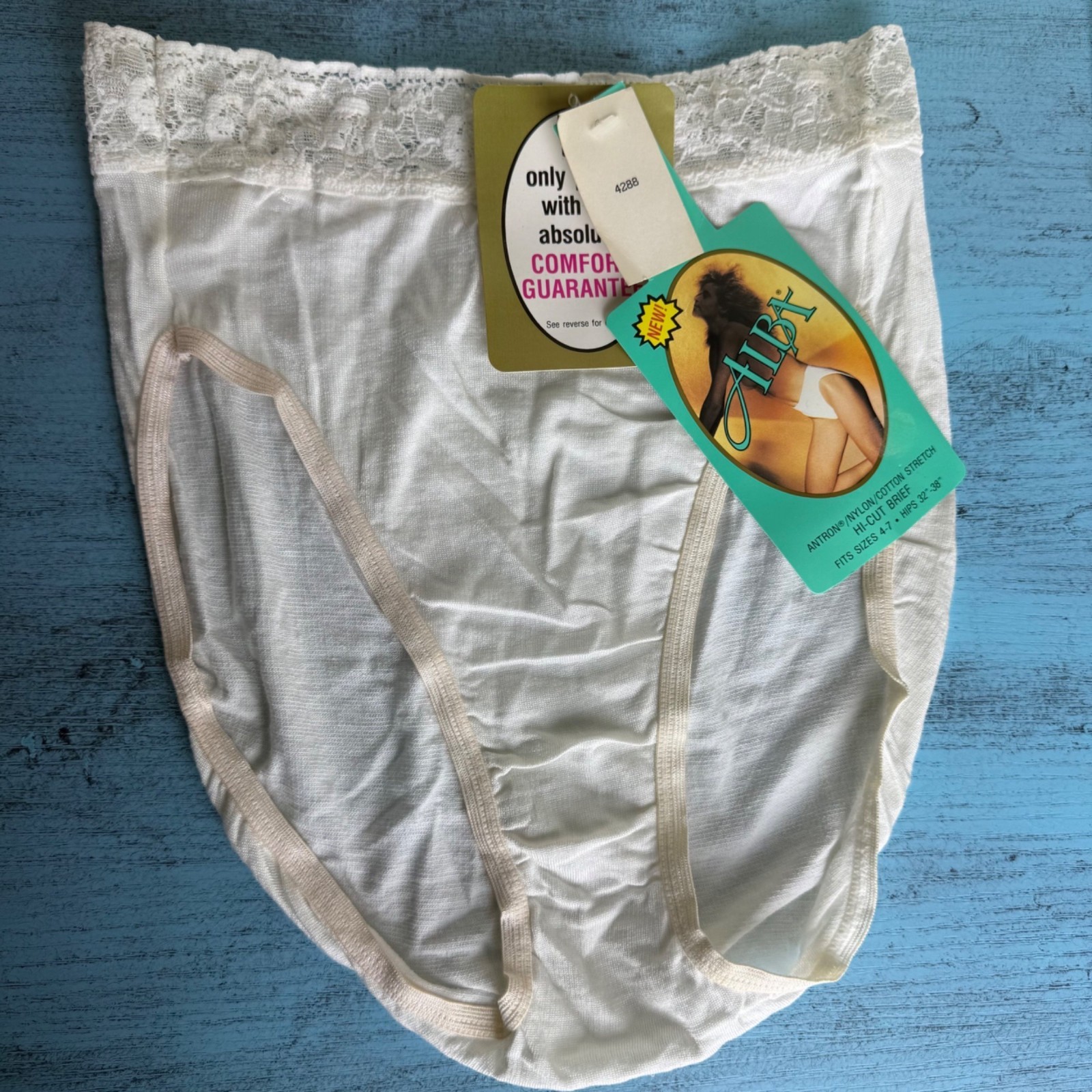NWT Vtg 80s Alba Nylon/Cotton Lace High French Cut Panties Sz 4-7