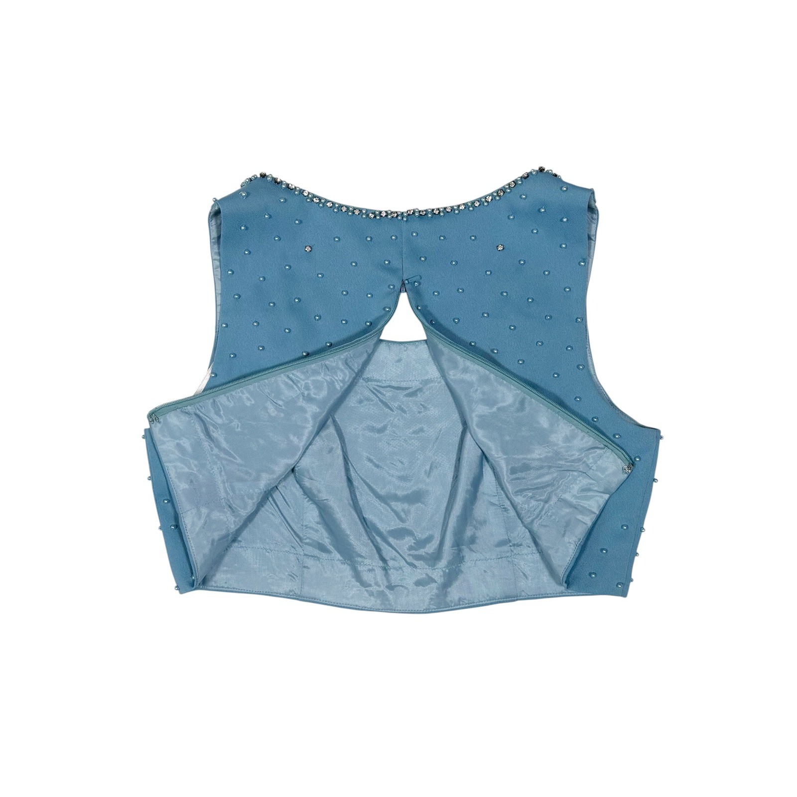 Vintage Cache Blue Beaded Pearl Rhinestone Crop Top Evening Sleeveless Size 8
