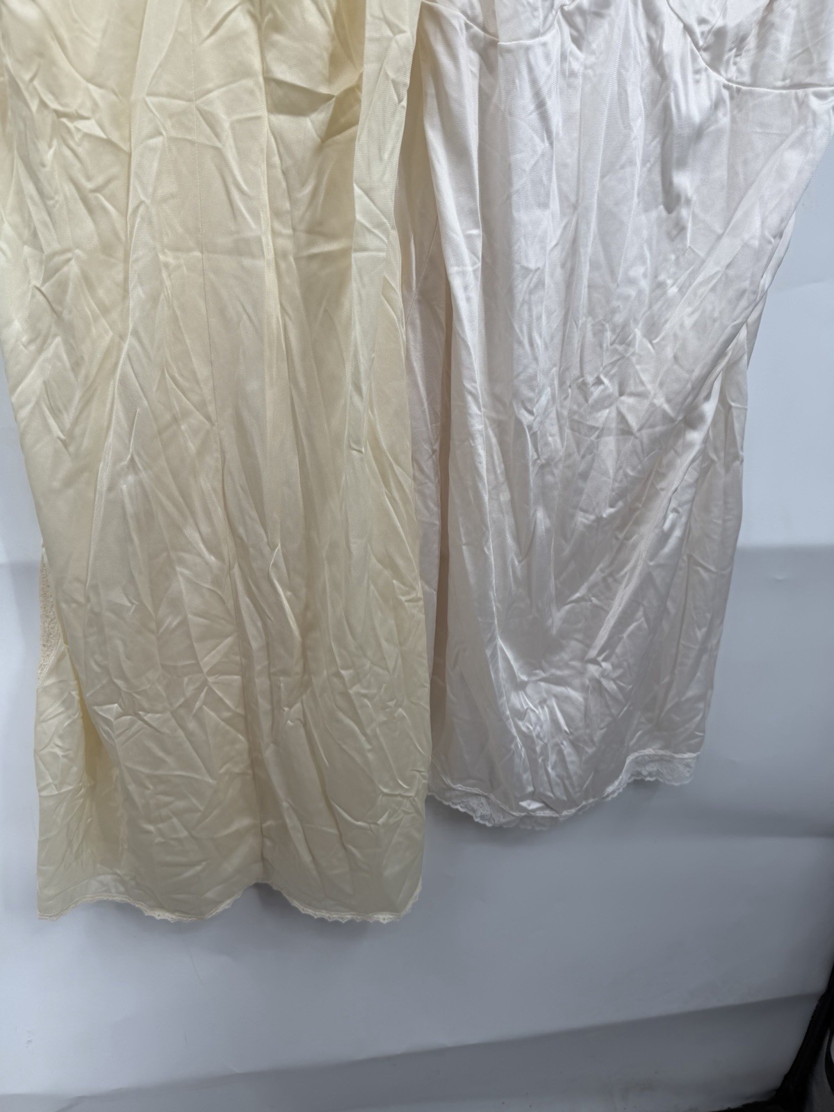 Set 2 Romantic Lace Trim Slip Dresses Women Size 40 Feminine Satin Lingerie