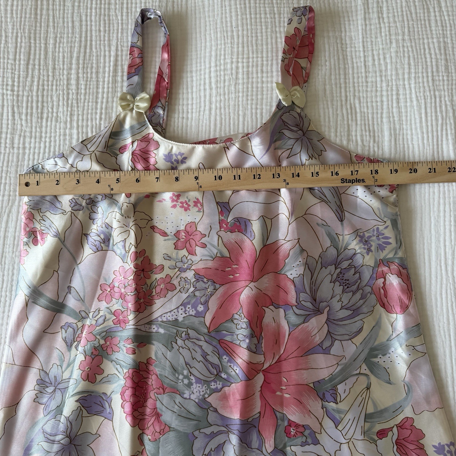 VTG Women’s Sante Classics Floral Silky Slip Dress Medium Coquette Bows Girly