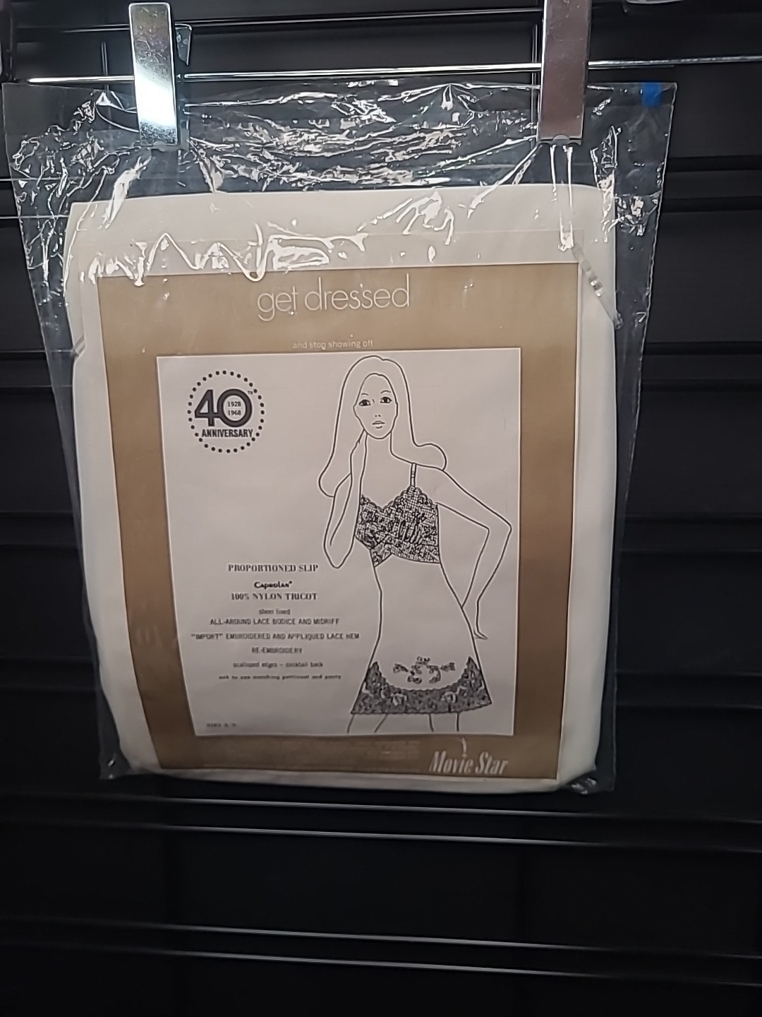 Vintage Movie Star Lingerie Full Slip 32 Short Ivory Nylon Blush Pink Lace NOS