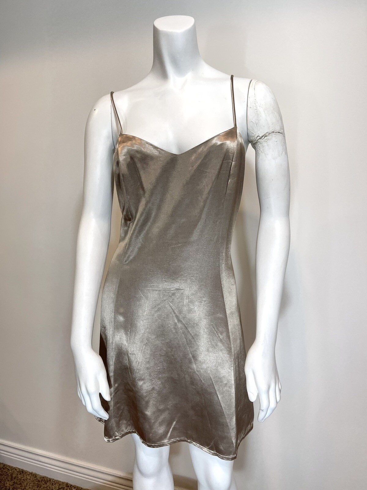 Vintage 90’s SATIN SLIP DRESS M Sexy Gold Y2K Party Beach Festival Rave Mini