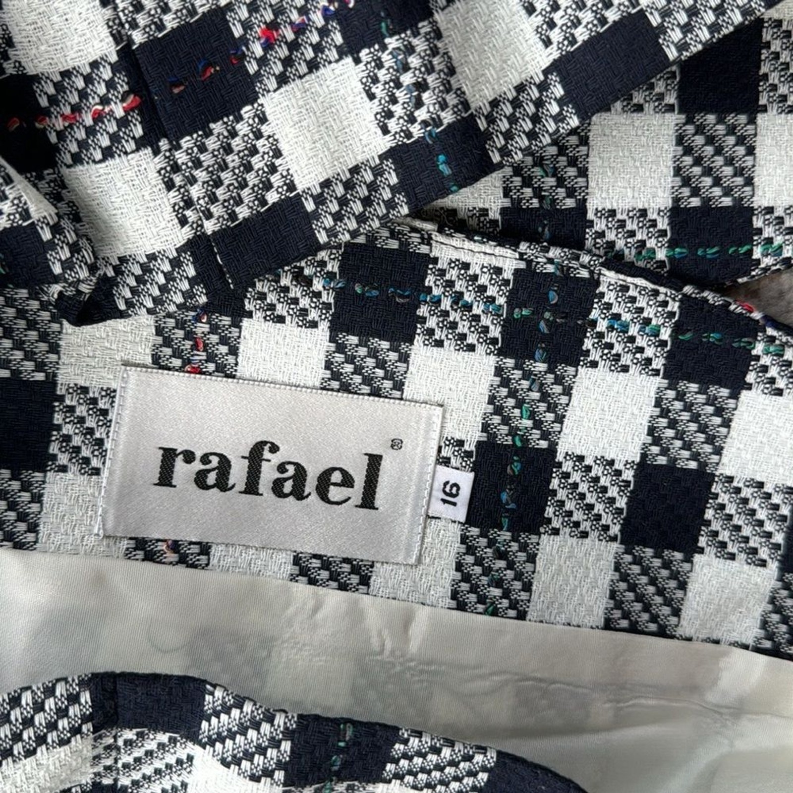 Vintage Rafael Linen Blend Plaid Skirt, Blazer & Purse Set Black White 16