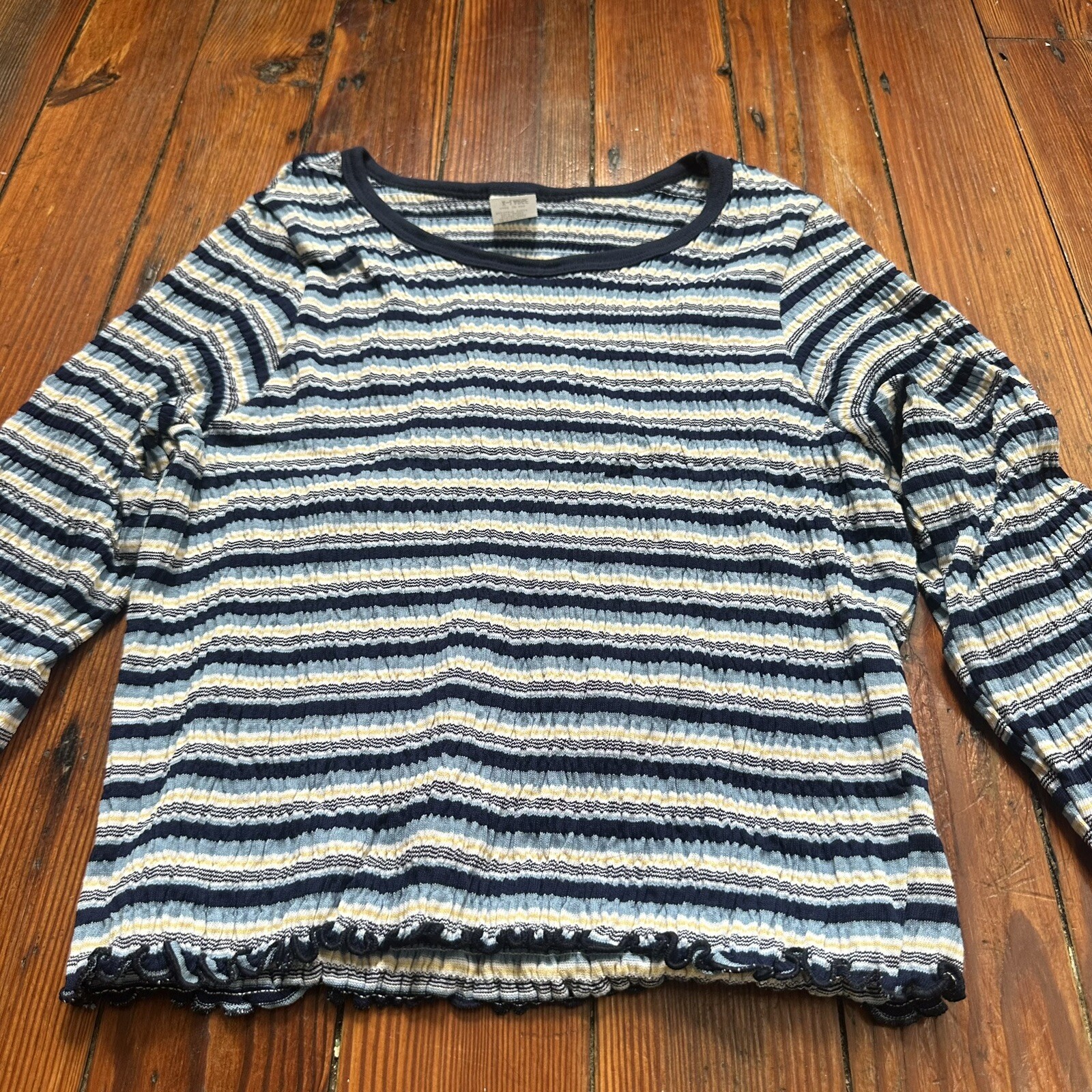 Vintage 1990s Anxiety striped lettuce hem long sleeve top