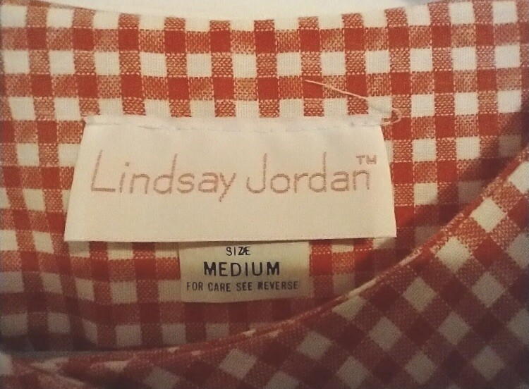 Vtg 60s Lindsay Jordan House Dress Medium Snaps Short Sleeves Applique Pocket