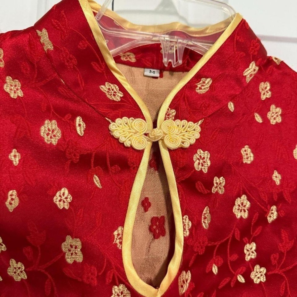Women’s Red and Yellow Asian Design Dress Y2K Vintage Sz Medium