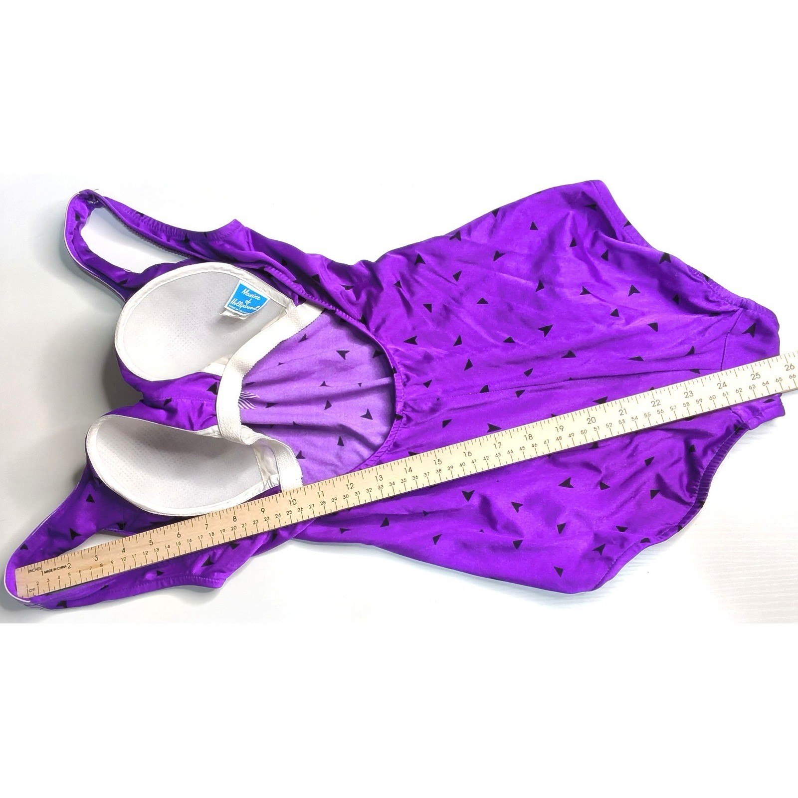 Maxine of Hollywood One Piece Swimsuit Women 12 Purple Geometric Triangle Retro