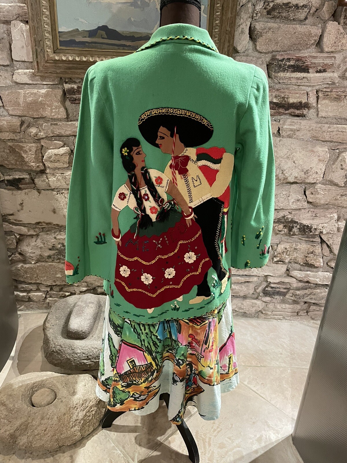 1950s Xochimilco Mexican Painted Circle Skirt Size S