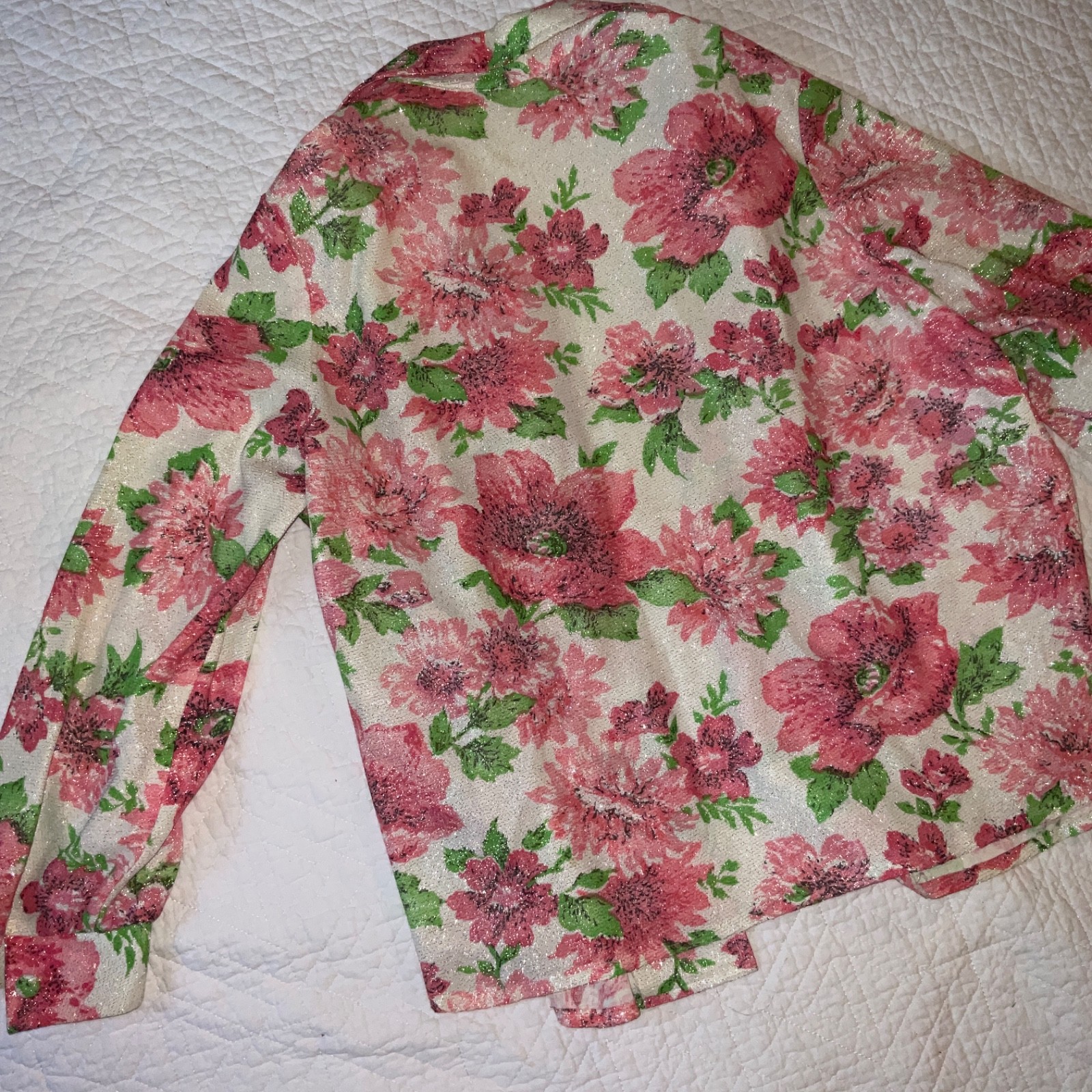 Vintage 60s maxi dress shirt set Womens size 18 XL floral metallic pink green