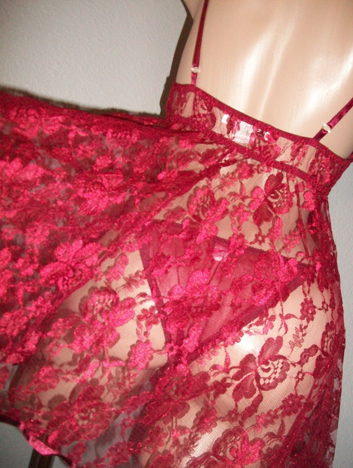Vtg Sheer Lace Babydoll Sweep String Bikini Panty L