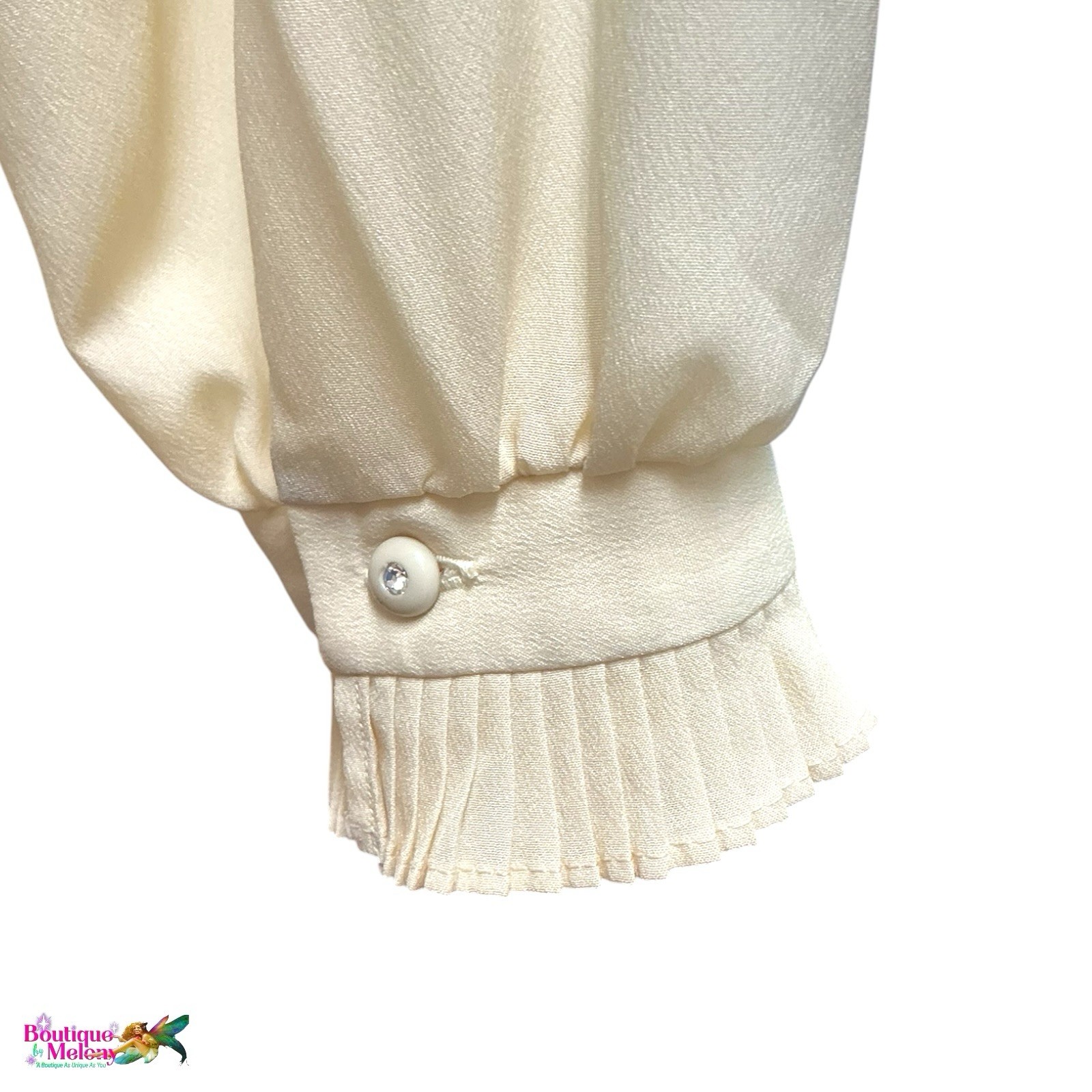 Vintage 80s Victorian Blouse Arida Ivory Lace High Neck Back Button Size 42