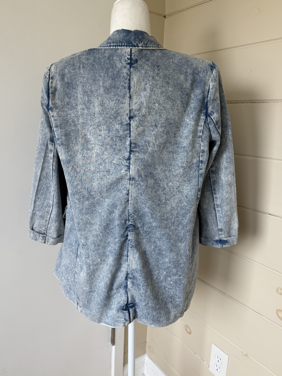 Entro Stretch Lightweight Denim Stonewashed Cotton Blazer Sz S Fitted Retro 80s