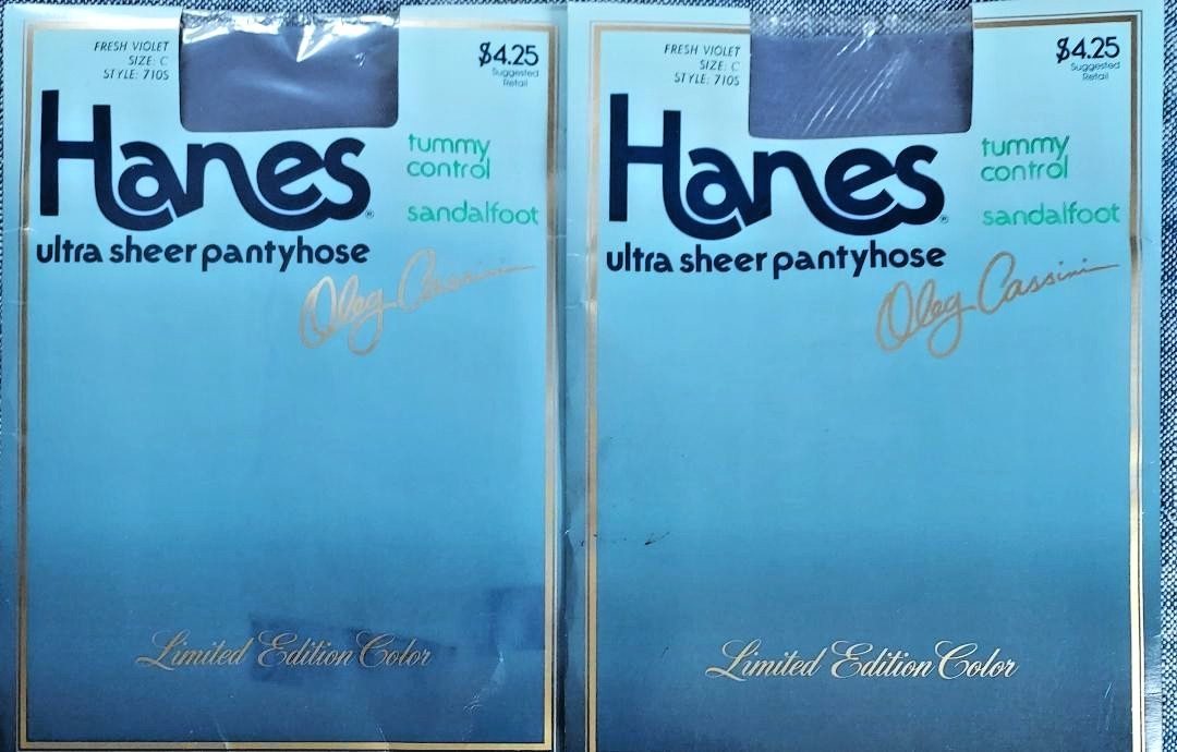 2 VTG Hanes Pantyhose Fresh Violet SZ C NEW Oleg Cassini Sandalfoot 710S Control