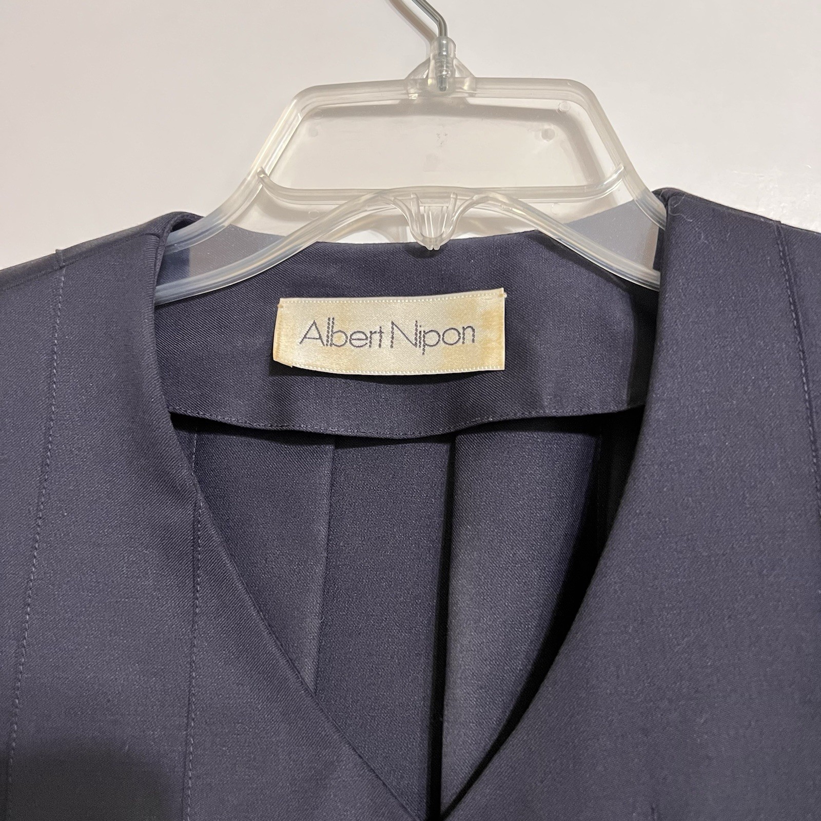 Albert Nipon Vtg Old Money Minimalist Shirt Dress 6 Navy Luxury Wool Academia