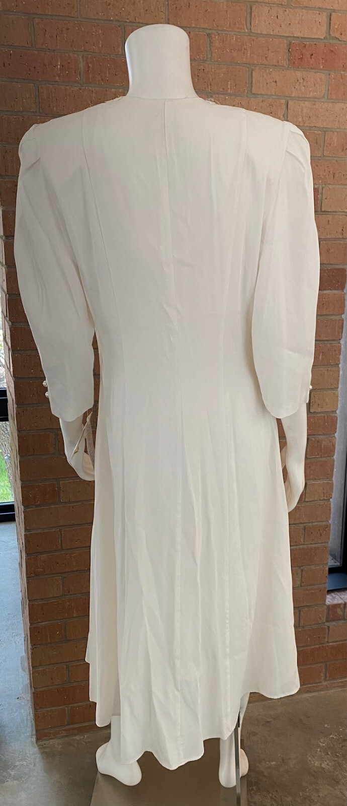 Womens VINTAGE TINA BARRIE MIDI DRESS Button Front LACE APPLIQUE White NEW 11-12