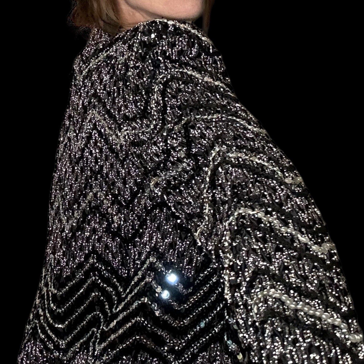 Vintage 80s Glam Formal Black & Silver Zig Zag Barclay Square Blazer Jacket