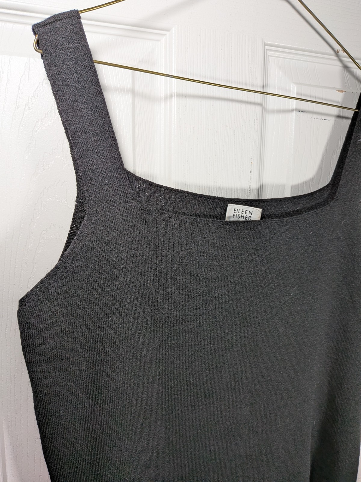 Vintage Eileen Fisher Medium Tank Top Cami 100% Wool Loose Knit Black Hong Kong