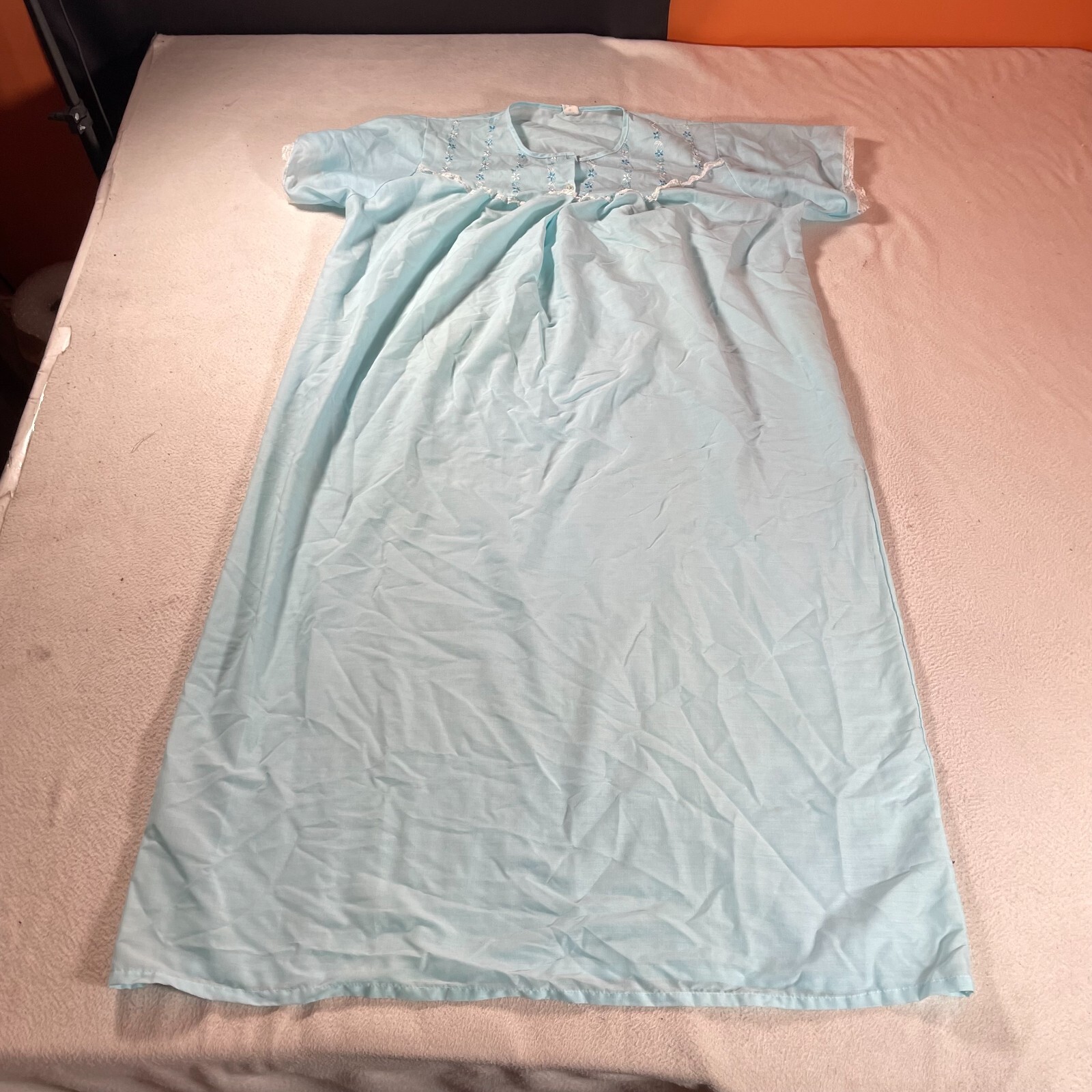 Vintage Katy Nightgown 42 Long Blue Slip Dress Edwardian Shift Prairie Sleep Wea