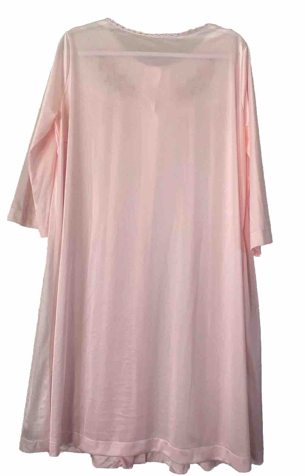 Vintage Lorraine Nightgown Size Large PINK ICE Floral Embroidered Silky Sleep
