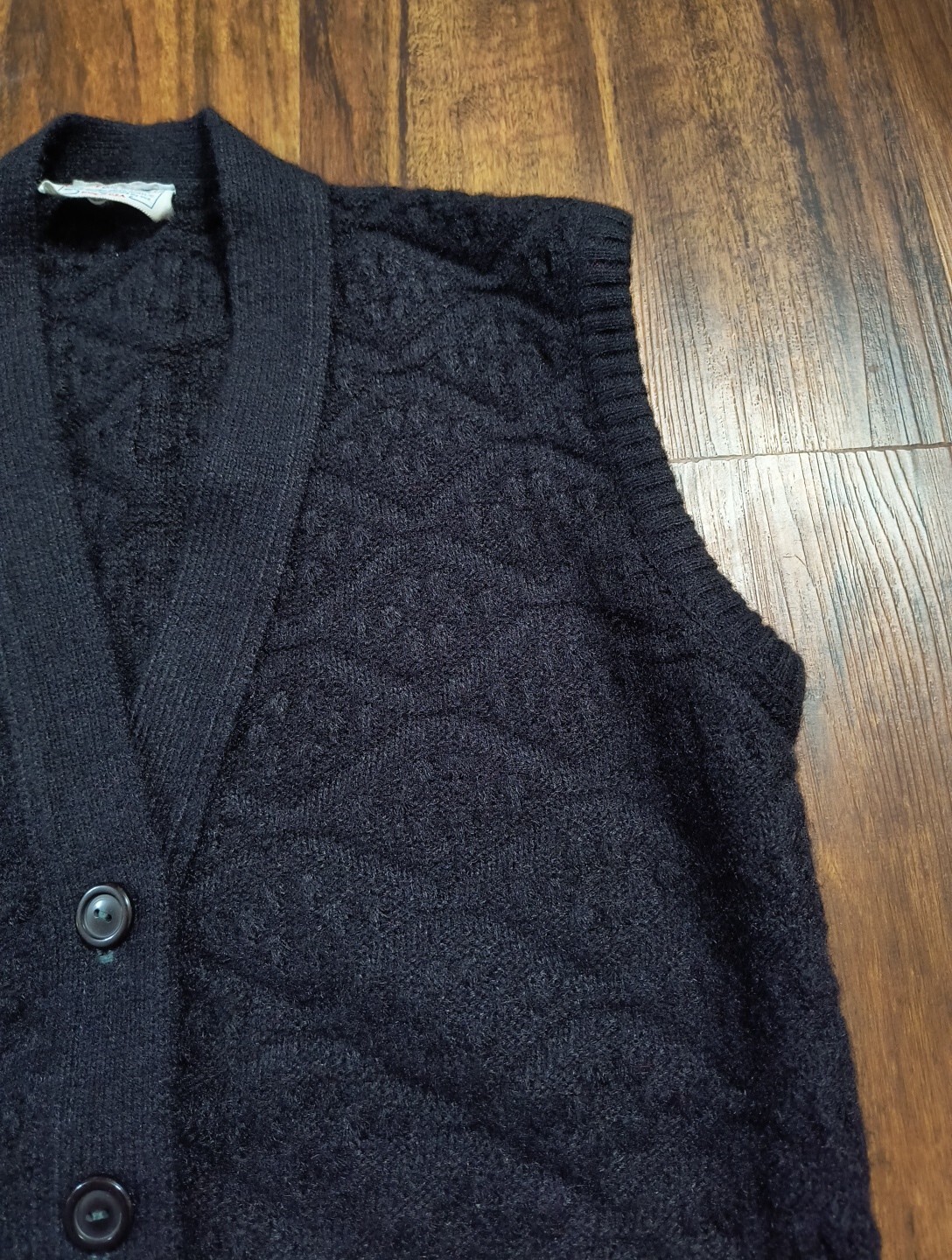 Vintage Marvin Turbo Orlon Acrylic Black Button Up Sweater Vest With Pockets USA