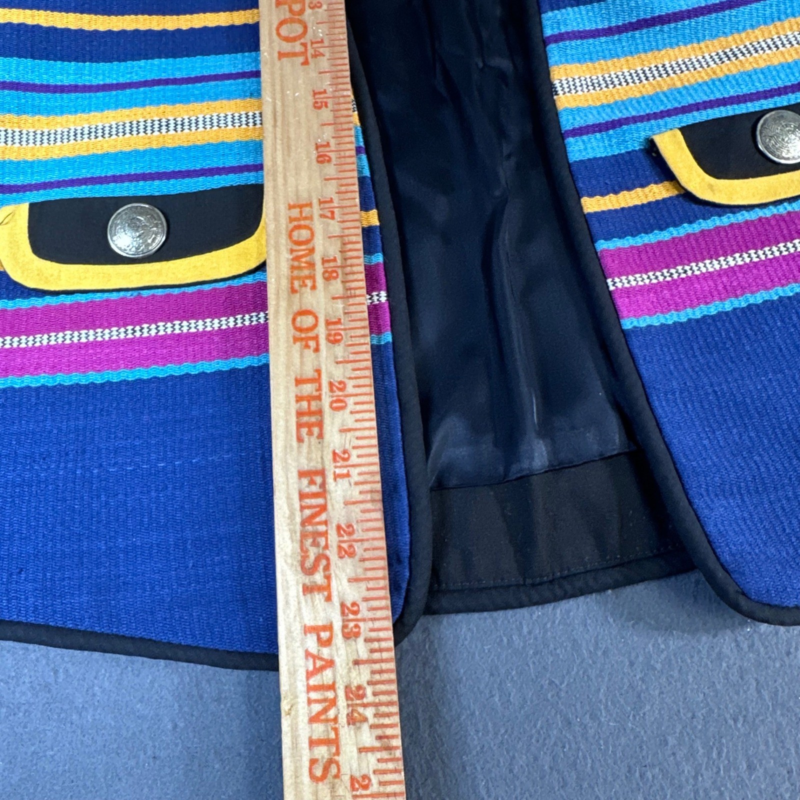 Girasol Vintage Mexican Woven Cotton Striped Vest Blue Purple Yellow Womens L