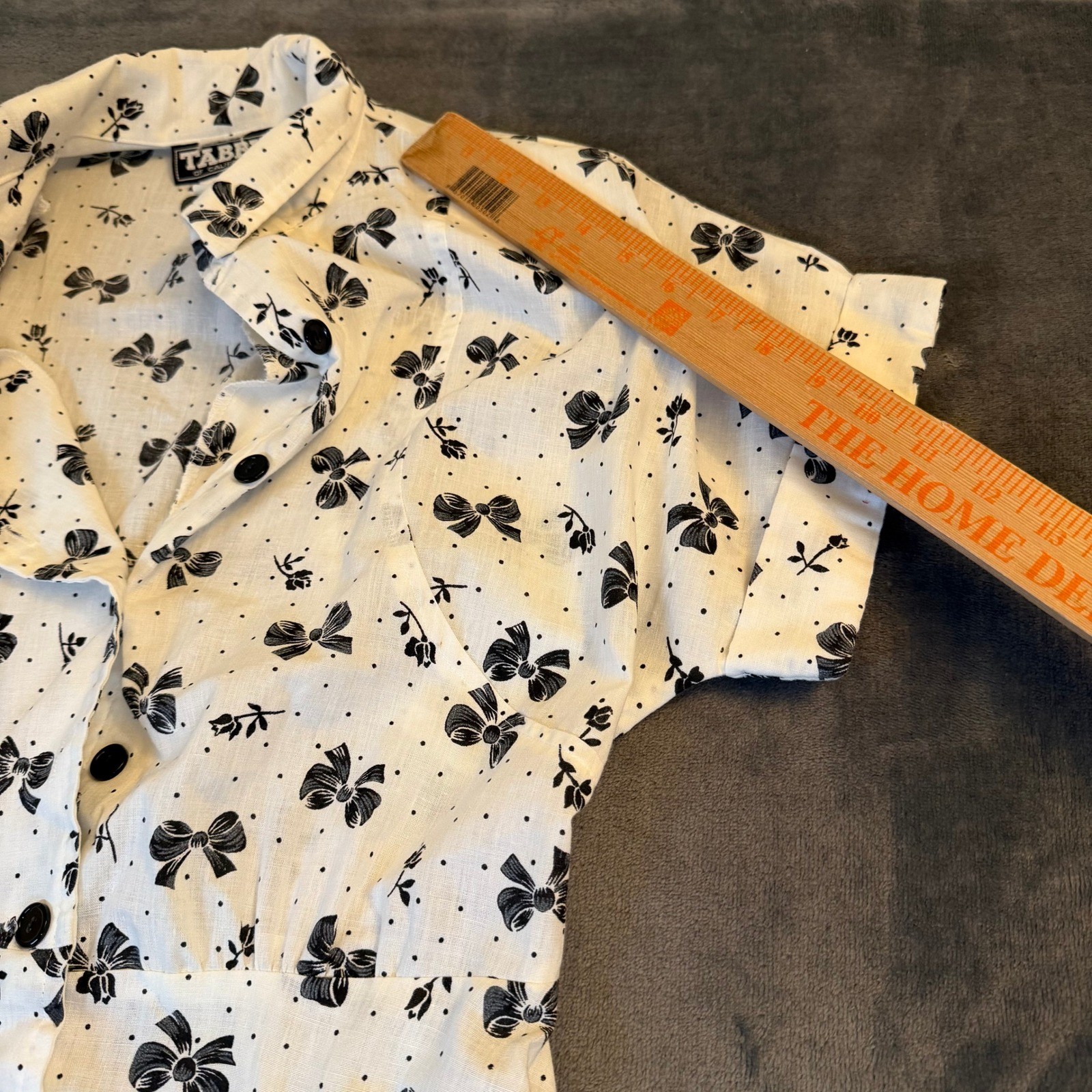 Tabby of California Vintage Shirt Dress Womens Size 10 White Bow Print Retro