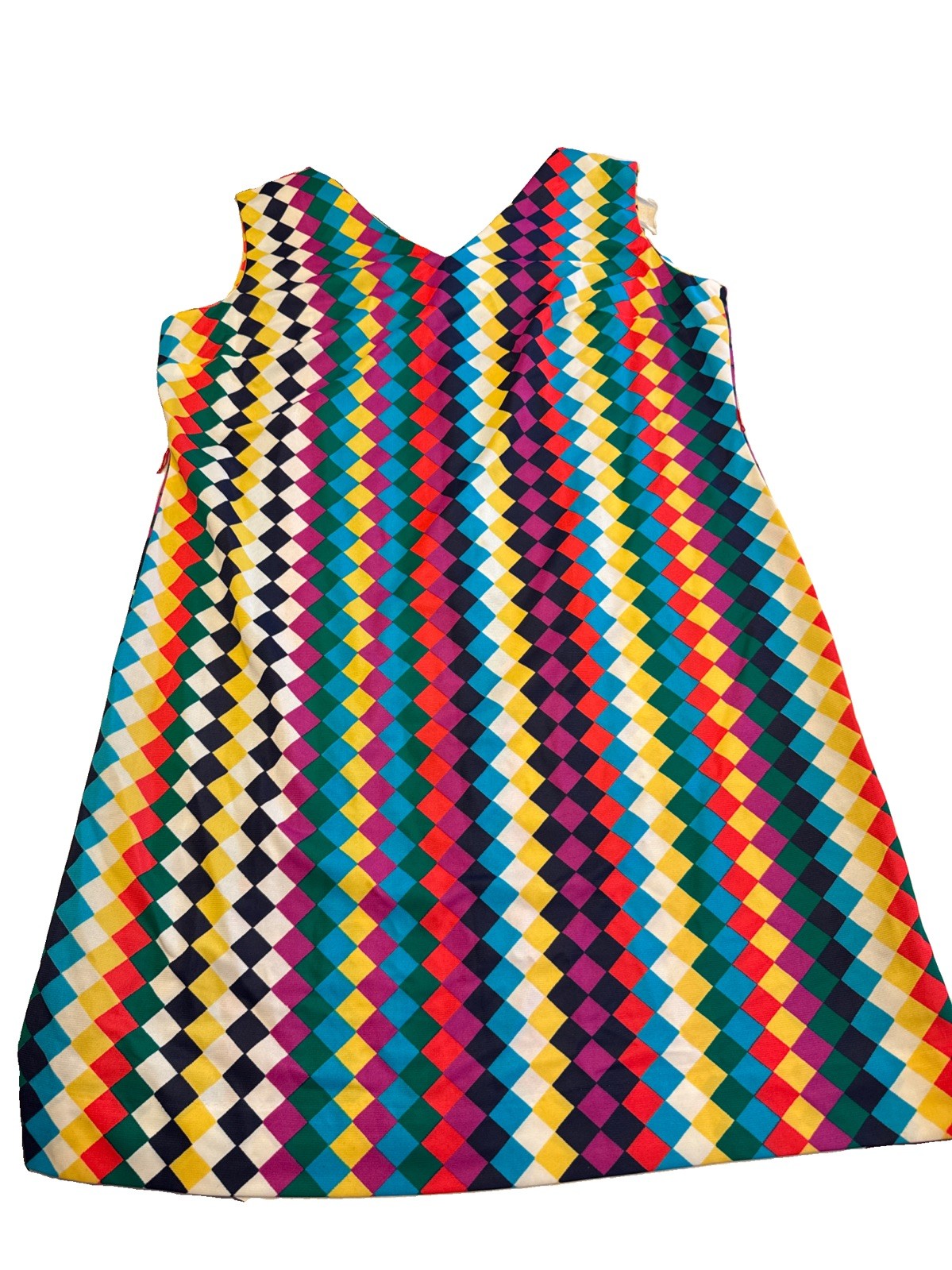 Vtg Flair of Miami Rainbow Harlequin Print Dress Size 20 1/2 Groovy 1960-70’s