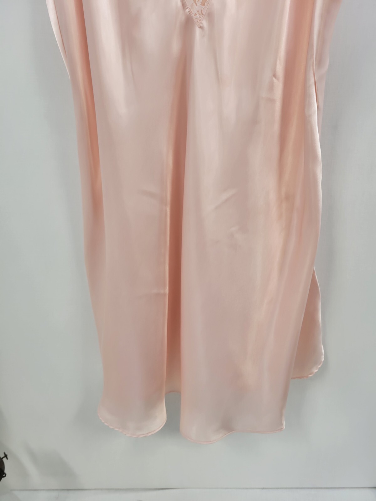 Vintage Intimate Pleasures Full Slip Satin Nightgown Pink Lace Trim Womens Sz 18
