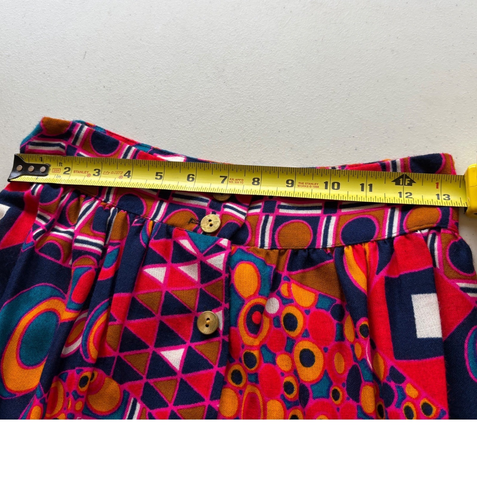 Vintage Geometric Abstract Print Maxi Skirt Retro Small / 6 Pink
