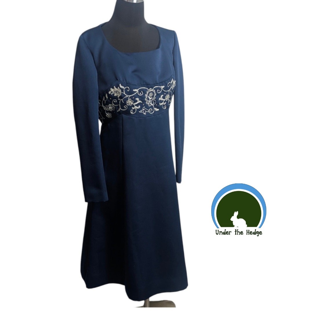 50s 60s House of Branell Navy Rhinestone Party Dress Fits 6 8 vintage glam R1