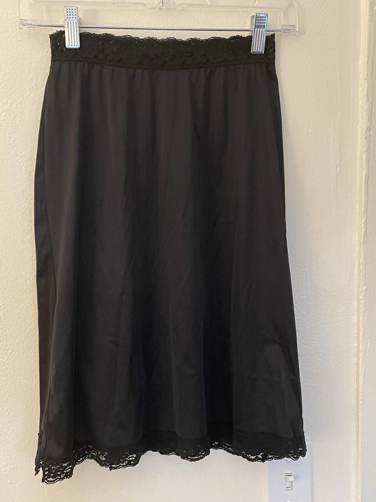 Vassarette Underneath It All Black Slip Small Elastic Waist & Front Side Slit