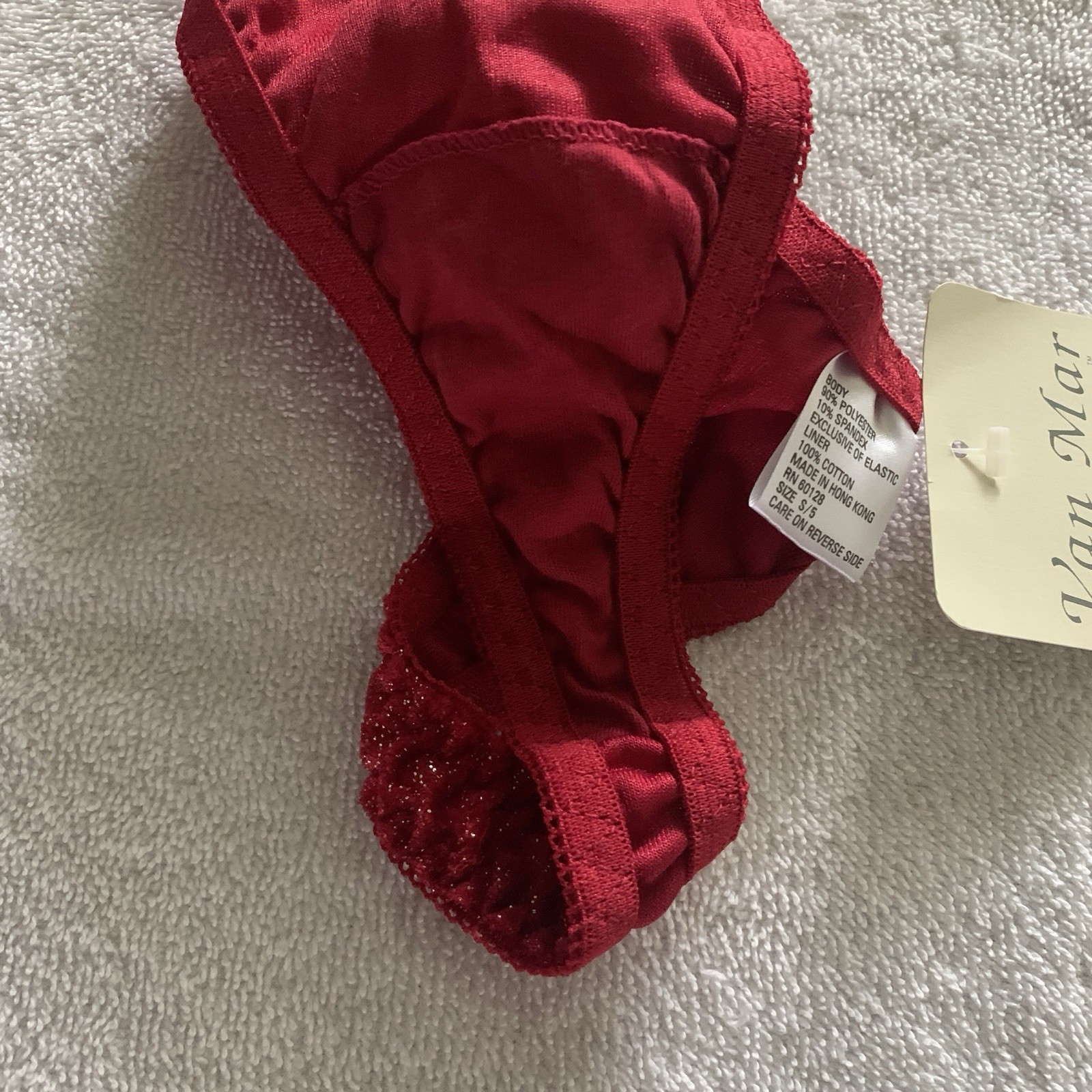 Women’s S/5 VAN MAR Vintage Red Velvet Glitter Sparkle Bow Thong Panties NWT