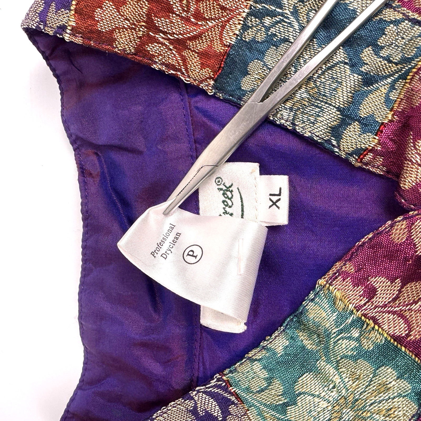 Vtg Silk Brocade Jacket Asian Inspired Frog Buttons Mandarin Collar Sz XL Purple